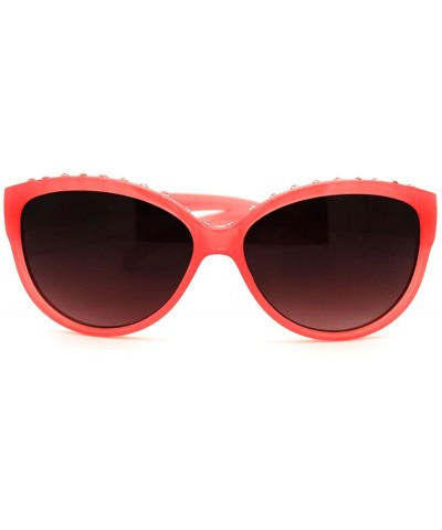 Round Rhinestone Top Round Cateye Sunglasses Womens Bling Designer Fashion - Pink - CY11F0MRHG5 $11.90