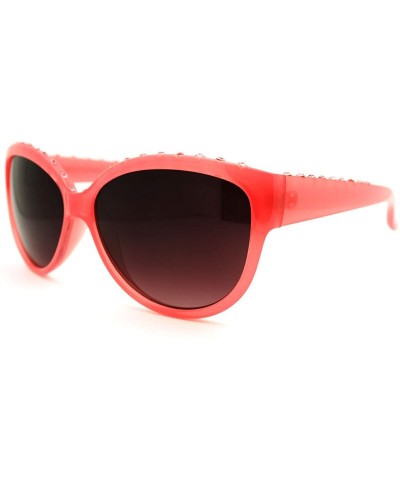 Round Rhinestone Top Round Cateye Sunglasses Womens Bling Designer Fashion - Pink - CY11F0MRHG5 $11.90