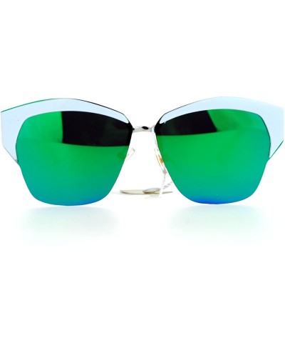 Cat Eye Mirrored Lens Futuristic Octagon Half Rim Cat Eye Sunglasses - White Green - CN1208IO8VH $11.63