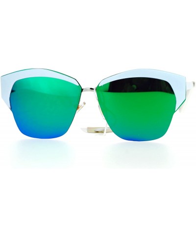 Cat Eye Mirrored Lens Futuristic Octagon Half Rim Cat Eye Sunglasses - White Green - CN1208IO8VH $11.63