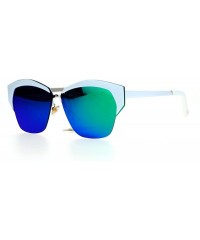 Cat Eye Mirrored Lens Futuristic Octagon Half Rim Cat Eye Sunglasses - White Green - CN1208IO8VH $11.63