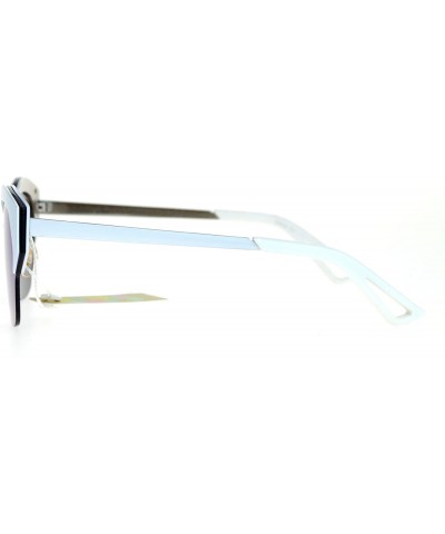 Cat Eye Mirrored Lens Futuristic Octagon Half Rim Cat Eye Sunglasses - White Green - CN1208IO8VH $11.63