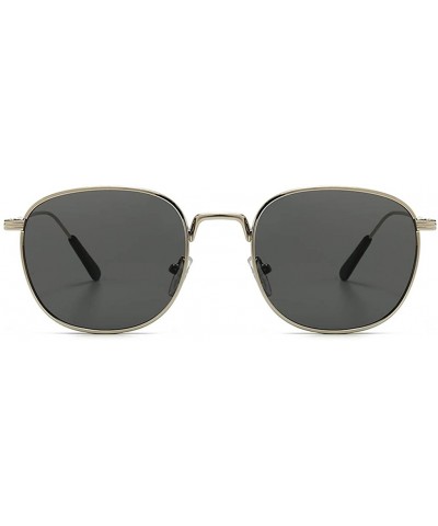 Square Square Sunglasses Women Retro Summer Male Sun Glasses Metal Frame Uv400 Summer - Silver With Black - CB1973CY0YN $11.65
