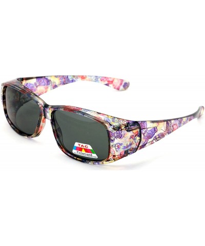 Butterfly Floral Womens Polarized Fit Over Glasses Sunglasses Rhinestone Rectangular Frame 60mm - Purple Butterfly - CT18HR2S...