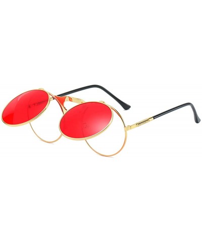 Goggle Retro Round 80's Flip Up Steampunk Sunglasses Mirror Vintage Circle Sun Glasses Eyewear for Men Women - CQ18UACQM26 $2...