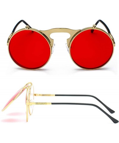 Goggle Retro Round 80's Flip Up Steampunk Sunglasses Mirror Vintage Circle Sun Glasses Eyewear for Men Women - CQ18UACQM26 $1...