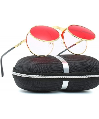Goggle Retro Round 80's Flip Up Steampunk Sunglasses Mirror Vintage Circle Sun Glasses Eyewear for Men Women - CQ18UACQM26 $1...
