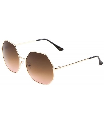 Butterfly Geometric Rounded Corner Polygon Sunglasses - Brown - CQ1907YKGRD $18.12