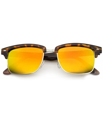 Rimless Square Semi Rimless Half Frame w/Flash Color Mirrored Lens Sunglasses - Tortoise-gold Fire - CX11XUNSXZP $19.89