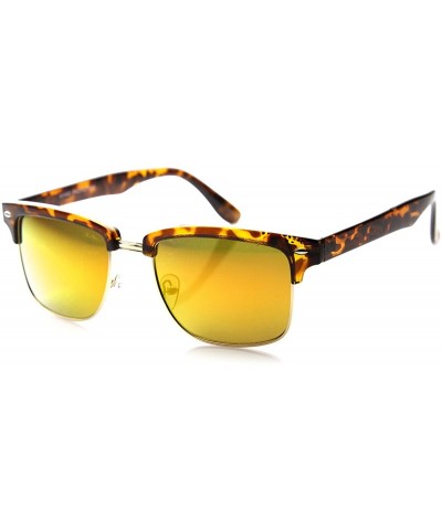 Rimless Square Semi Rimless Half Frame w/Flash Color Mirrored Lens Sunglasses - Tortoise-gold Fire - CX11XUNSXZP $11.40