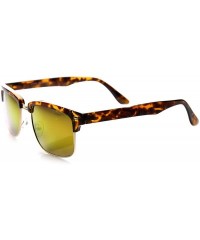 Rimless Square Semi Rimless Half Frame w/Flash Color Mirrored Lens Sunglasses - Tortoise-gold Fire - CX11XUNSXZP $11.40