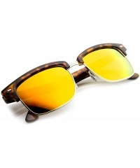 Rimless Square Semi Rimless Half Frame w/Flash Color Mirrored Lens Sunglasses - Tortoise-gold Fire - CX11XUNSXZP $11.40