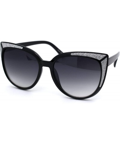 Cat Eye Womens Glitter Trim Oversize Cat Eye Mod Plastic Sunglasses - Black Silver Smoke - CL18WY6TA6M $22.90