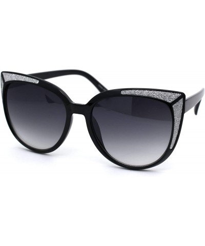 Cat Eye Womens Glitter Trim Oversize Cat Eye Mod Plastic Sunglasses - Black Silver Smoke - CL18WY6TA6M $9.72