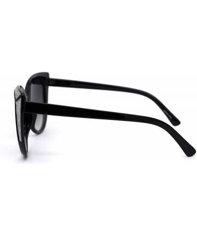 Cat Eye Womens Glitter Trim Oversize Cat Eye Mod Plastic Sunglasses - Black Silver Smoke - CL18WY6TA6M $9.72