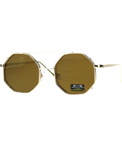 Square Octagon Shape Sunglasses Womens Double Metal Frame Mirror Lens UV 400 - Gold (Brown Mirror) - CN18NHG6OUR $20.14