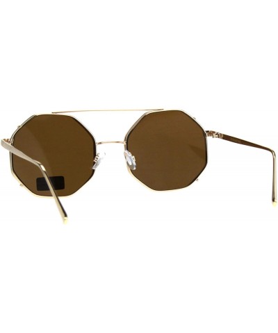 Square Octagon Shape Sunglasses Womens Double Metal Frame Mirror Lens UV 400 - Gold (Brown Mirror) - CN18NHG6OUR $9.68