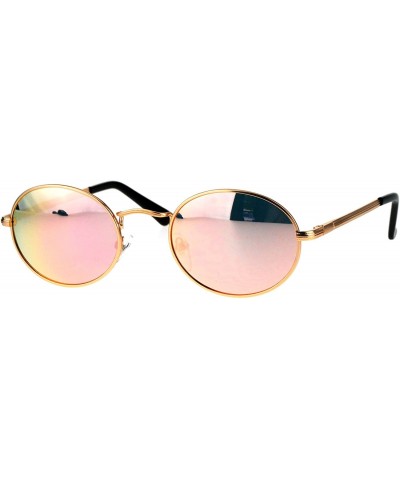 Oval Mens 90s Gangster Rapper Mirror Lens Oval Retro Metal Rim Sunglasses - Gold Pink - CM17Y0EUASC $12.63