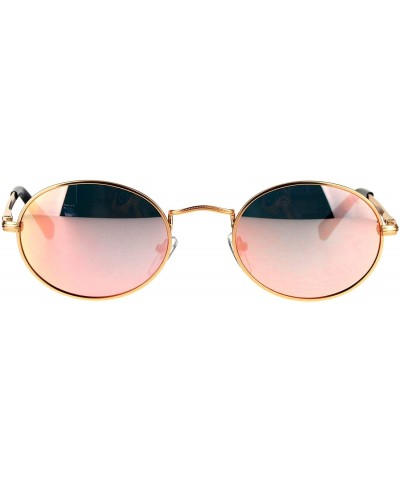 Oval Mens 90s Gangster Rapper Mirror Lens Oval Retro Metal Rim Sunglasses - Gold Pink - CM17Y0EUASC $12.63