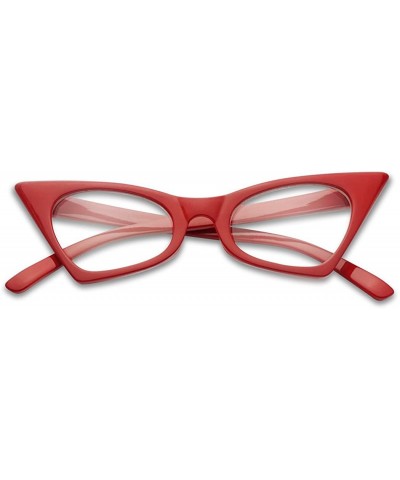 Square 1950's Retro Vintage High Pointed Colorful Clear Lens Geometric Cat Eye Glasses Non-Prescription - Cherry Red - C1189I...