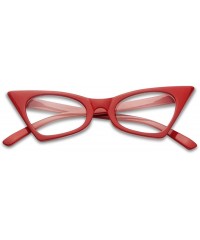 Square 1950's Retro Vintage High Pointed Colorful Clear Lens Geometric Cat Eye Glasses Non-Prescription - Cherry Red - C1189I...