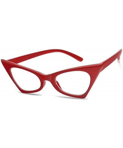 Square 1950's Retro Vintage High Pointed Colorful Clear Lens Geometric Cat Eye Glasses Non-Prescription - Cherry Red - C1189I...