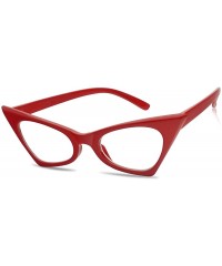 Square 1950's Retro Vintage High Pointed Colorful Clear Lens Geometric Cat Eye Glasses Non-Prescription - Cherry Red - C1189I...