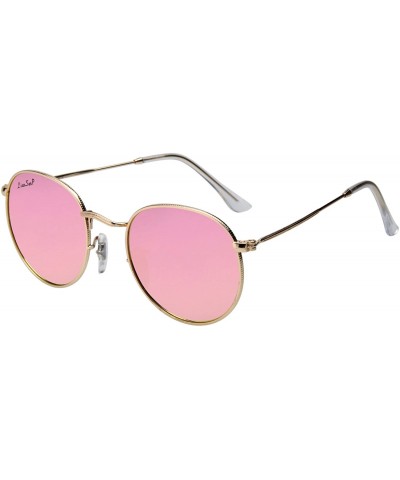 Round Polarized Round Metal Sunglasses for Women Men PC Lens 3447 - Pink - C418CQTIC0K $49.71