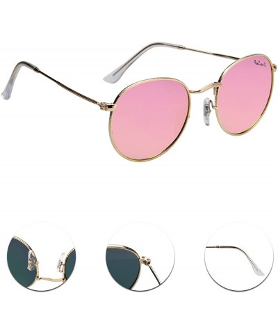 Round Polarized Round Metal Sunglasses for Women Men PC Lens 3447 - Pink - C418CQTIC0K $17.12