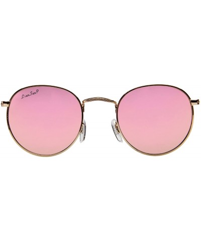 Round Polarized Round Metal Sunglasses for Women Men PC Lens 3447 - Pink - C418CQTIC0K $17.12