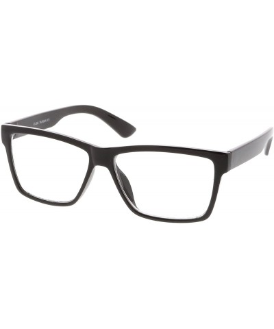 Square Classic Horn Rimmed Wide Arms Clear Lens Rectangle Eyeglasses 57mm - Shiny Black / Clear - CA17YUSORTN $9.92