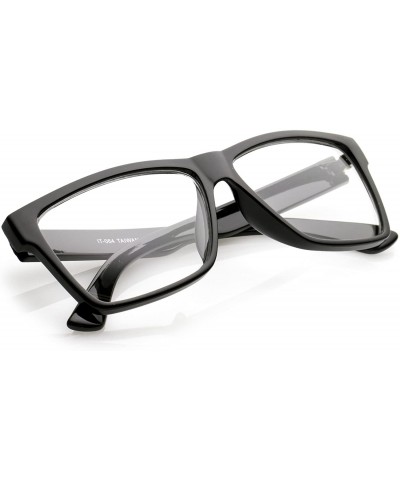 Square Classic Horn Rimmed Wide Arms Clear Lens Rectangle Eyeglasses 57mm - Shiny Black / Clear - CA17YUSORTN $9.92