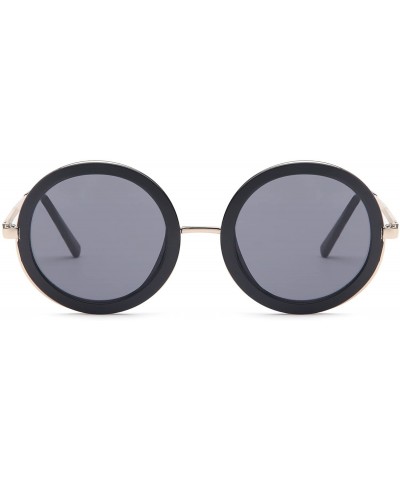 Square Womens UV400 Vintage Retro Sunglasses - Grey Lens on Gold & Black Frame - CZ182GQIDR4 $17.05