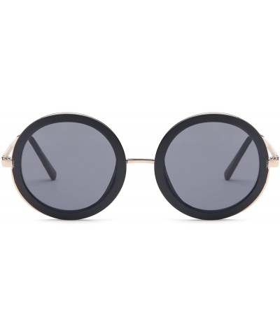 Square Womens UV400 Vintage Retro Sunglasses - Grey Lens on Gold & Black Frame - CZ182GQIDR4 $10.75