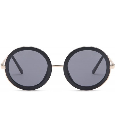 Square Womens UV400 Vintage Retro Sunglasses - Grey Lens on Gold & Black Frame - CZ182GQIDR4 $10.75