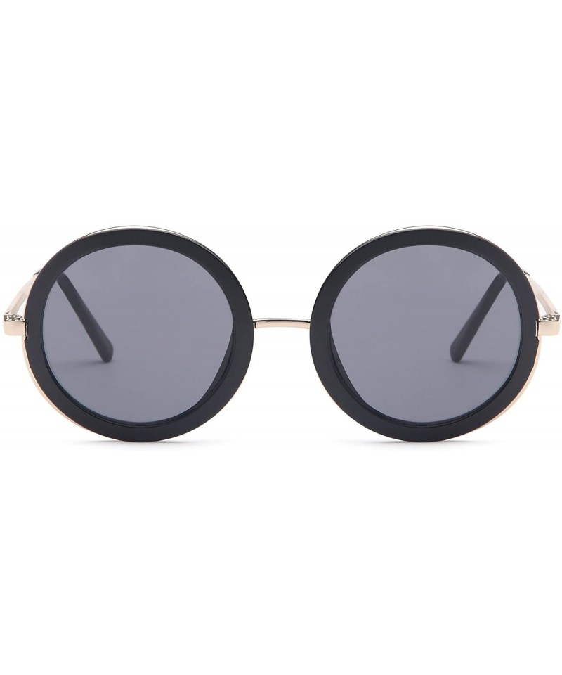 Square Womens UV400 Vintage Retro Sunglasses - Grey Lens on Gold & Black Frame - CZ182GQIDR4 $10.75