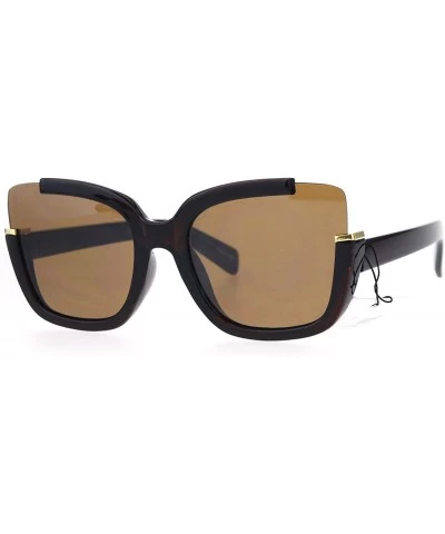 Cat Eye Womens Exposed Cat Eye Lens Tip Thick Plastic Trendy Runway Sunglasses - Brown - CO17Y20KNSS $19.53