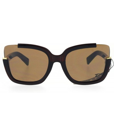 Cat Eye Womens Exposed Cat Eye Lens Tip Thick Plastic Trendy Runway Sunglasses - Brown - CO17Y20KNSS $9.64