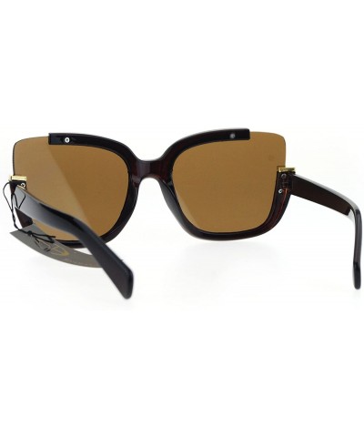 Cat Eye Womens Exposed Cat Eye Lens Tip Thick Plastic Trendy Runway Sunglasses - Brown - CO17Y20KNSS $9.64