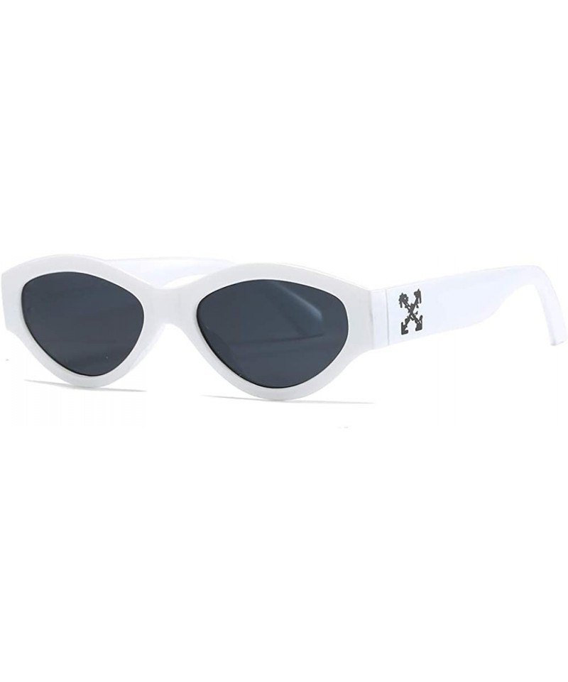 Oval Women Sunglasses Retro Black Drive Holiday Oval Non-Polarized UV400 - White - C618R09RCYX $8.31