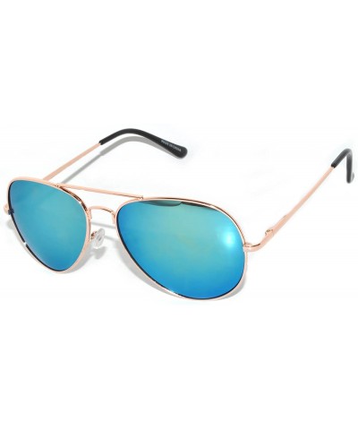 Aviator Classic Aviator Style Colored Lens Sunglasses Metal Frame - Gold-blue-green-mirror-spr - CO11YEJ4NDF $9.71