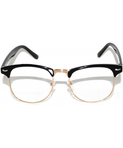 Rimless Retro Classic Sunglasses Metal Half Frame Colorful Lens Uv Protection - Clear Lens Black-gold - C811QDE0KXB $20.98