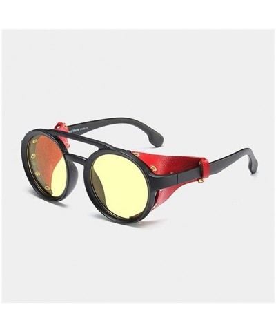 Wrap Round Steampunk Sunglasses for Women and Men with Real Leather - C6 Black Yellow - C51989YOQ9L $25.09