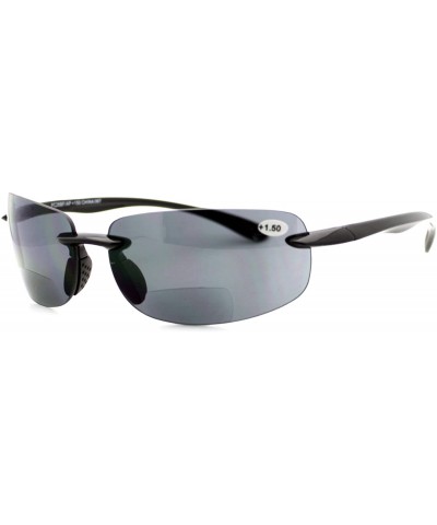 Wrap Bifocal Magnification Lens Sunglasses Rimless Rectangular Fashion UV 400 - Black - CV188YQOQI5 $18.14