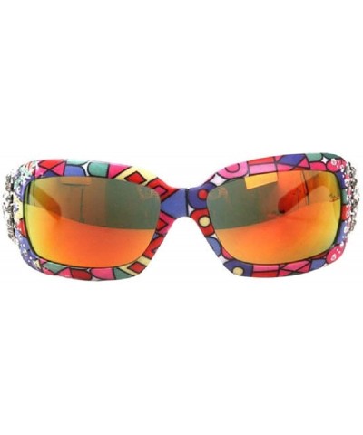 Oversized Square Concho with Aztec Print Sunglasses - Multi/Circle - C2182S9ENU7 $21.85