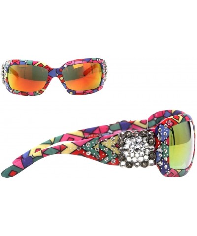 Oversized Square Concho with Aztec Print Sunglasses - Multi/Circle - C2182S9ENU7 $21.85