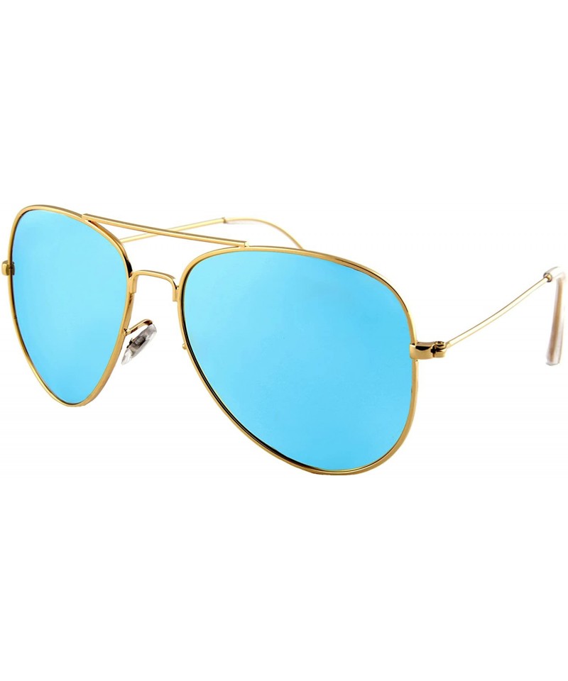 Goggle Unisex Sunglasses Polarized UV400 Double Bridge Classic Aviator Lens - Gold Metal Frame/ Mirror Ice Blue Lens - C718H3...