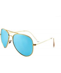 Goggle Unisex Sunglasses Polarized UV400 Double Bridge Classic Aviator Lens - Gold Metal Frame/ Mirror Ice Blue Lens - C718H3...
