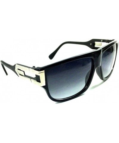 Oversized Gazelle Underboss Hip Hop Flat Top Sunglasses - Glossy Black & Silver - CN182MGD4U9 $7.87