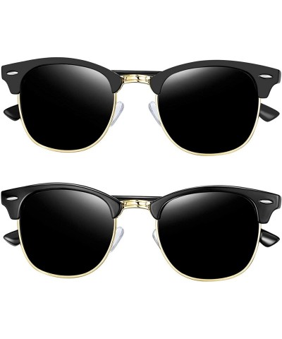 Semi-rimless Semi Rimless Polarized Sunglasses Women Men Retro Brand Sun Glasses - Gloss Black+matte Black - CW196Z3TK6G $35.58